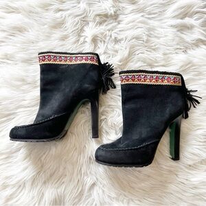 Donald J. Pliner Black Suede Embroidered Trim Moccasin Look Booties Size 8.5M